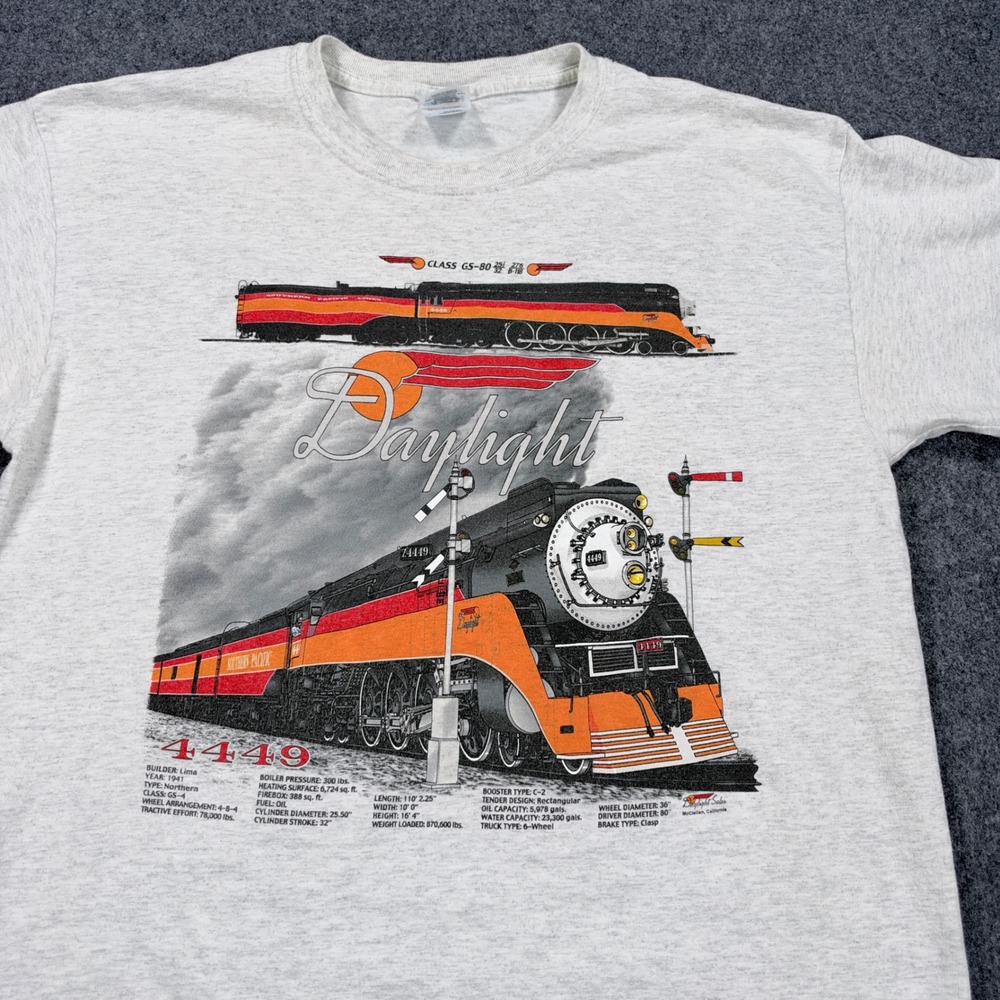 Gildan Southern Pacific Daylight 4449 Train Graphic T-Shirt Mens L Ash Gray